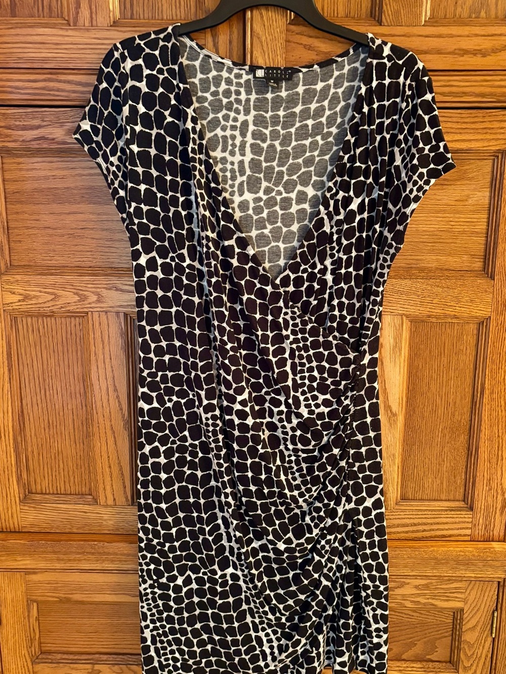 Carol Little Black and White Faux-Wrap Printed Dress